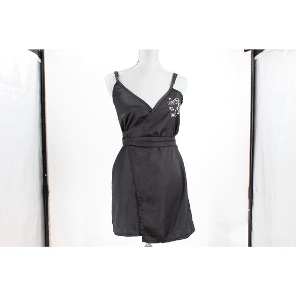 O Mighty Black Wrap Lingerie Babydoll Mini Dress Womens Size M Planets Solar - Picture 2 of 9